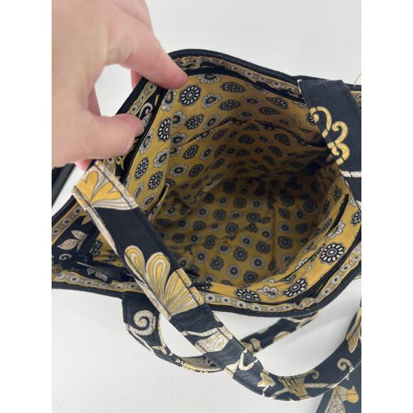 Vera Bradley Yellow Bird 3 Pc Set Tote Wallet Cosmetic Quilted Black - Picture 6 of 8